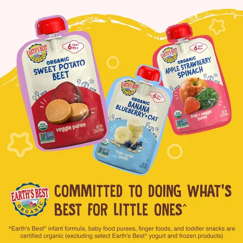 Miniatura 9 de Earth's Best Bolsas orgánicas de alimentos para bebés, puré de frutas y granos para bebés de 6 meses en adelante, puré de manzana orgánica