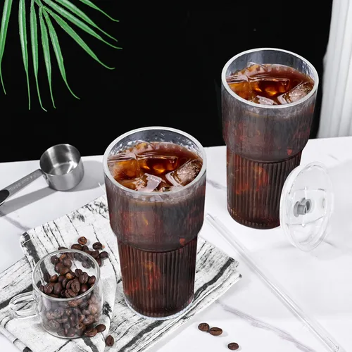 Miniatura 8 de Tazas de vidrio de 20oz con tapas y pitillos, 2 piezas de tazas de vidrio con tapas y pitillos, tazas de café helado con tapa, vasos para jugo