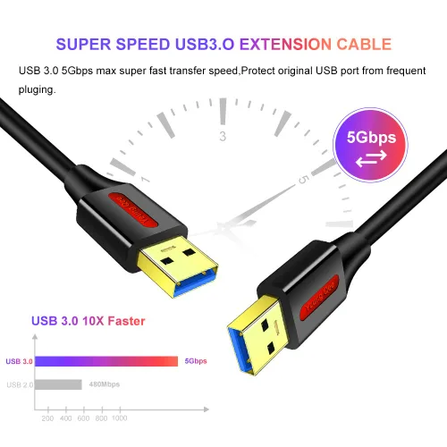 Miniatura 3 de Cable USB 3.0 A a A macho de 1 pie, USB tipo A macho a macho, cable USB 3.0 de doble extremo USB para disco duro, cámaras, enfriador de laptop