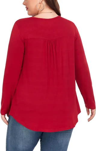 Miniatura 6 de Camiseta básica para mujer, talla grande, cuello Henley, con botones, ajuste holgado, estilo casual