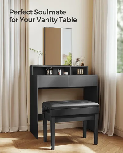 Miniatura 5 de SONGMICS Taburete ajustable de madera para piano con almacenamiento de partituras negro ULPB57H