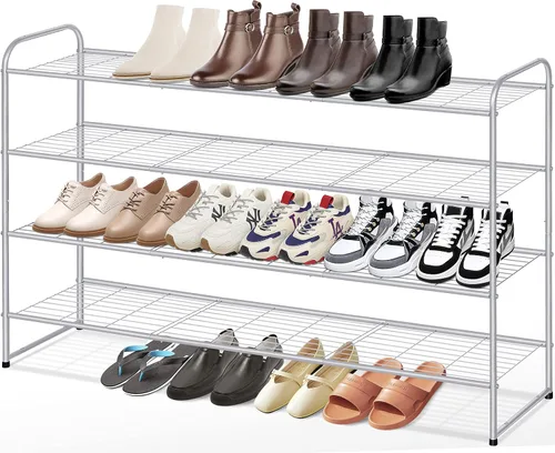 Miniatura 12 de KEETDY Organizador de zapatos largo de 2 niveles para armario, zapatero de metal para entrada, amplio estante apilable para zapatos con rejilla