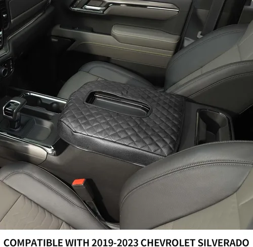 Miniatura 7 de Funda para reposabrazos de consola central, compatible con Chevrolet Silverado y GMC Sierra 2019-2023, repuesto de consola de cuero, color negro
