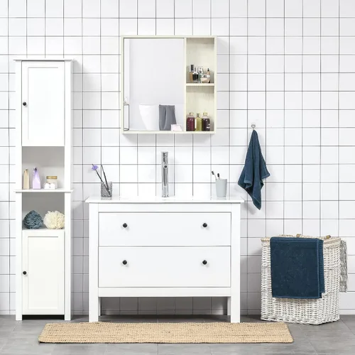 Miniatura 6 de kleankin Botiquín de baño de 24.75 x 25.5 pulgadas con espejo, estante de almacenamiento, armario de baño montado en la pared para sala de estar