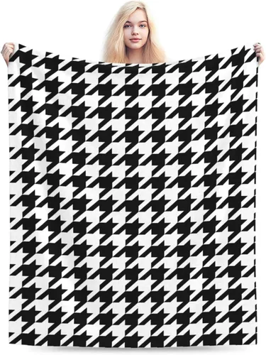 Perinsto Manta de Tiro de Pata de Gallo Blanco y Negro Ultra Suave y Cálida para Todas las Estaciones, Manta Decorativa de Forro Polar para Cama,