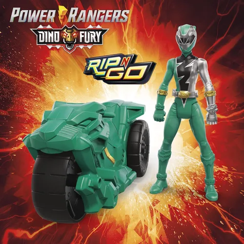 Miniatura 8 de Power Rangers Dino Fury Rip N Go Sabertooth Battle Rider and Dino Fury Green Ranger - Figura de acción y vehículo de 6 pulgadas, juguetes para niños