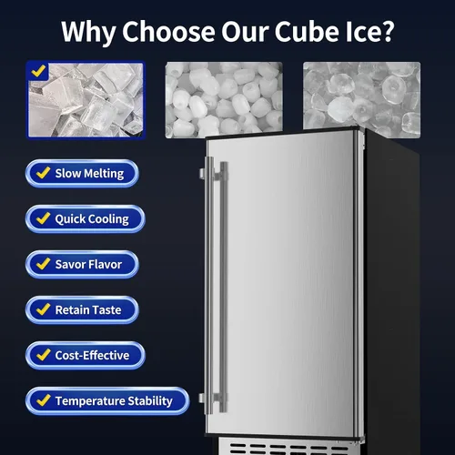 Miniatura 5 de Coolake Máquina de Hielo Comercial Bajo Mostrador de 15 Pulgadas, 100 lbs/Día de Acero Inoxidable Empotrable Independiente con Contenedor