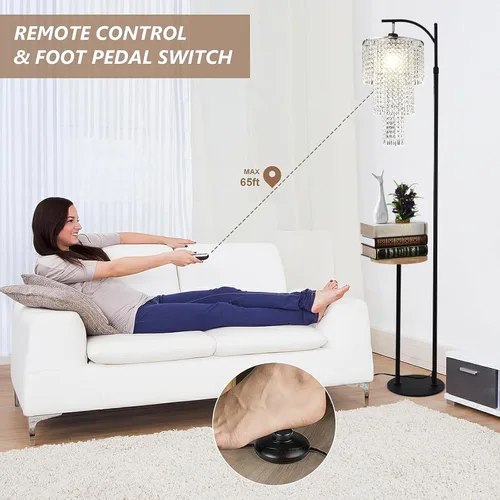 Miniatura 3 de Lámpara de pie de arco con mesa y estantes, lámparas de pie de cristal para sala de estar, regulable, elegante, moderna, LED, lámpara de pie
