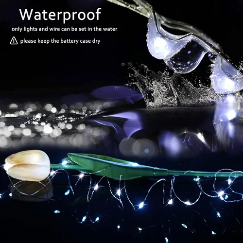 Miniatura 3 de SmilingTown Luces de Hadas Navideñas en Cadena, 15 paquetes de 20 luces LED, funciona con pilas, 6.6 pies, alambre de cobre plateado, cadena de 5