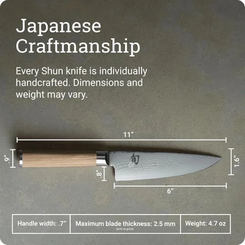 Miniatura 5 de Shun Classic Blonde Cuchillo de Chef de 6", Cuchillo de Cocina Japonés Hecho a Mano para Chefs Profesionales y del Hogar, Núcleo VG-MAX con Rubio