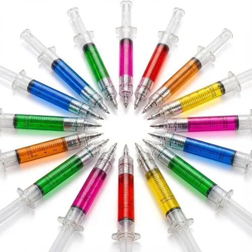 Miniatura 7 de Bedwina Bolígrafos de jeringa (paquete a granel de 12) bolígrafos retráctiles divertidos multicolor novedosos para enfermeras, suministros escolares