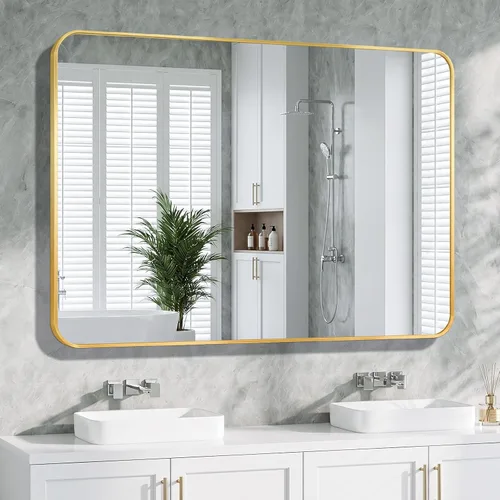 Miniatura 27 de Koonmi Espejo de baño, 30 x 30 pulgadas, espejo con marco de metal negro para baño, vidrio templado, antioxidante, espejo rectangular redondeado