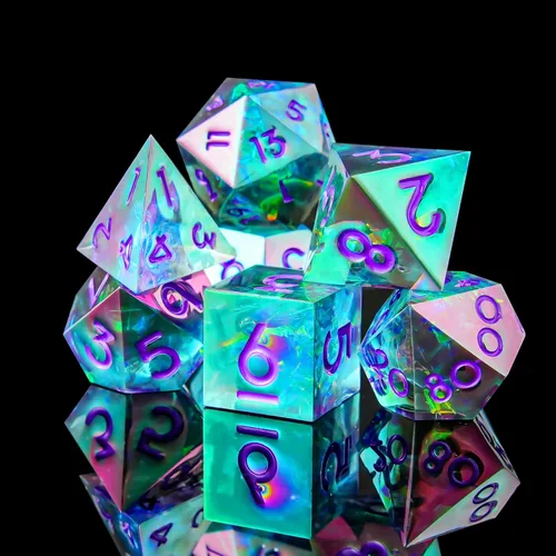 Miniatura 34 de Juego de dados DND de borde afilado de 8 piezas (extra D20) para Calabozos y Dragones – 2 D20 D4 D6 D8 D10 D12 D10% – Dados de resina poliédrica