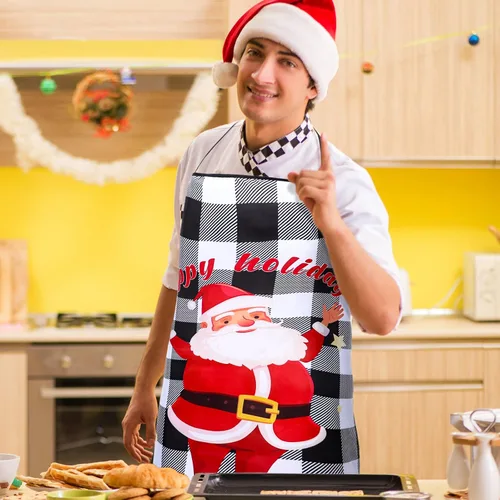 Miniatura 5 de 4 delantales divertidos de Navidad, delantales de cocina de búfalo a cuadros, regalos de cocina para hombres y mujeres, suministros de fiesta