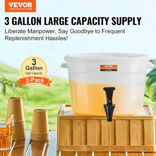 Miniatura 2 de VEVOR Dispensador de bebidas, 3 galones *2 dispensadores de bebidas para fiestas, dispensador de jugo de plástico con llave y tapa, dispensador