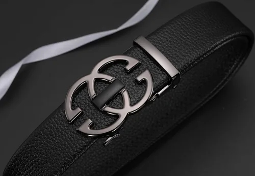 Miniatura 4 de Cinturón de cuero con diseño de hebilla automática de moda clásica para hombre