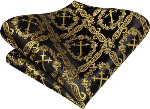 Miniatura 316 de Hi-Tie Corbata clásica de cachemira para hombre con pañuelo y gemelos a cuadros