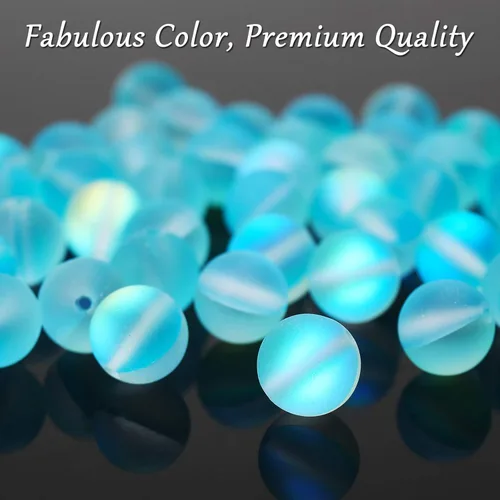 Miniatura 5 de Cuentas de cristal Aurora aguamarina mate, cuentas sueltas redondas de sirena brillante con purpurina esmerilada de 0.236 pulgadas, piedra lunar