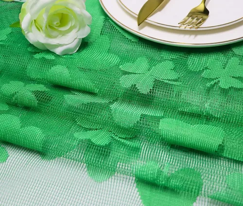 Miniatura 4 de asunflower Mantel rectangular de encaje con trébol verde, 60 x 84 pulgadas, para decoración de mesa del día de San Patricio con mantel bordado