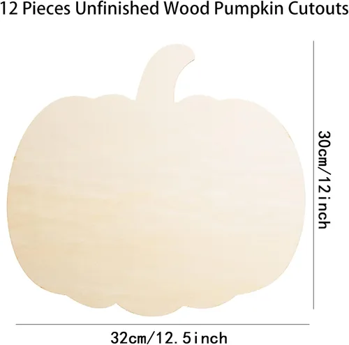 Miniatura 2 de 12 piezas de recortes de calabaza de madera grandes en blanco con forma de calabaza recortada de madera sin terminar manualidades de madera