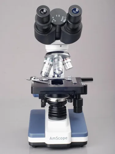 Miniatura 3 de AmScope Microscopio compuesto binocular de laboratorio 2500X LED w 3D-etapa, libro y conjunto de diapositivas en blanco