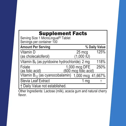 Miniatura 2 de Superior Source No Shot Vitamina B12 Cianocobalamina 1000 mcg, B6, ácido fólico, vitamina D 1000 UI, tabletas microlingües de disolución rápida, 100