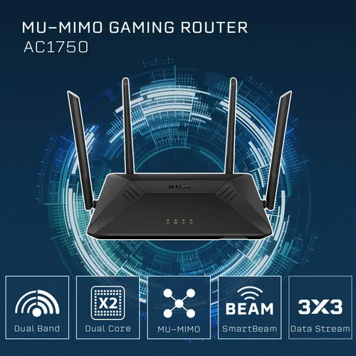 Miniatura 2 de D-Link Enrutador WiFi, AC1750 Internet inalámbrico para transmisión en el hogar Gigabit y juegos, Smart Dual Band MU-MIMO Controles parentales QoS