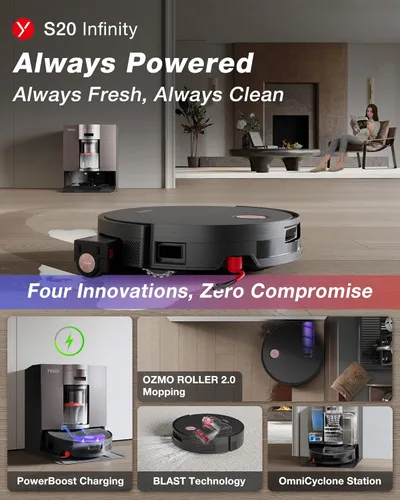 Miniatura 2 de Yeedi S20 Infinity: Robot Aspirador y Trapeadora con Succión de 19,500Pa, Carga PowerBoost, Rodillo Autolavado OZMO 2.0, Estación OmniCyclone Sin