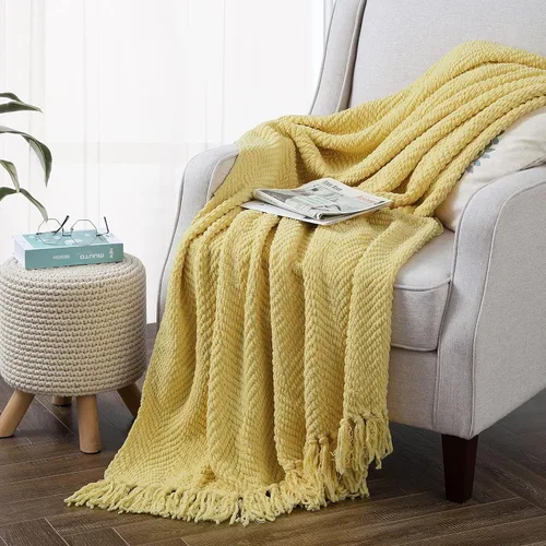 Miniatura 12 de Manta de tweed con borlas de flecos para sofá, decoración del hogar, cama, sofá, silla, 50 x 60 pulgadas, naranja óxido