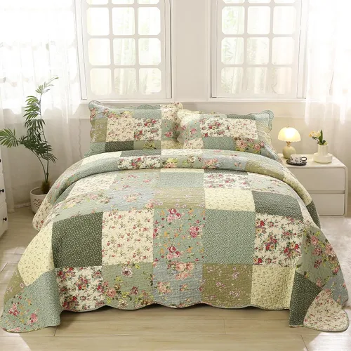 vctops Juego de colcha acolchada de algodón con retazos bohemios, tamaño Twin, 2 piezas, suave, reversible, ligero, juego de cubrecama con estampado