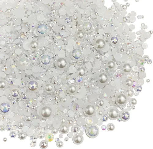 Miniatura 16 de Diamantes de imitación de resina mixta de 3.53 oz con parte trasera plana, perlas semicirculares, tamaños mixtos de 0.116 a 0.394 pulgadas