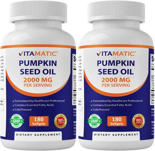 Vitamatic Aceite de semilla de calabaza 2000mg – 180 cápsulas blandas (paquete de 2-360 unidades)