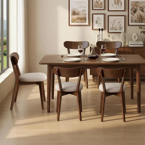 Miniatura 2 de Sillas de Comedor de Madera de Roble Macizo 100%, Sillas de Comedor Modernas de Mediados de Siglo con Cojín Tapizado, Cocina, Sillas de Comedor