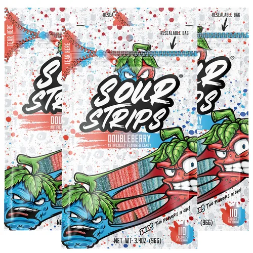 Miniatura 7 de Sour Strips Sour Candy Belts, Appleberry, bolsas de dulces resellables, 3.4 onzas (paquete de 3)