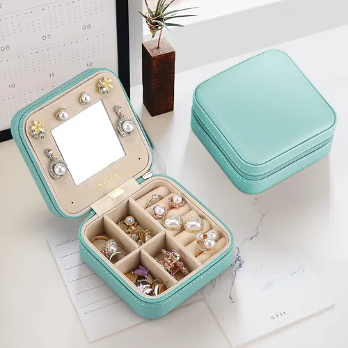 Miniatura 4 de Ailvy Organizador de joyas de viaje con espejo, joyero pequeño, portátil, estuche de joyería para aretes, anillos, collares, pulseras, regalo