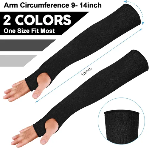 Miniatura 2 de JaGely 6 pares de mangas resistentes a cortes nivel 5 con agujero para el pulgar, 18 pulgadas, manga de protección para brazo, para granjeros y Negro