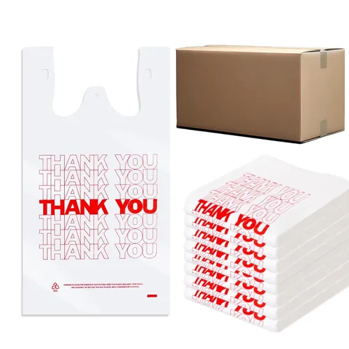 Bolsas de plástico para compras, 400 unidades, HDPE, 15 mic, 0.6 mil, 11.5 x 6.5 x 21 pulgadas, 12 libras, asas colgantes, a prueba de fugas, 400