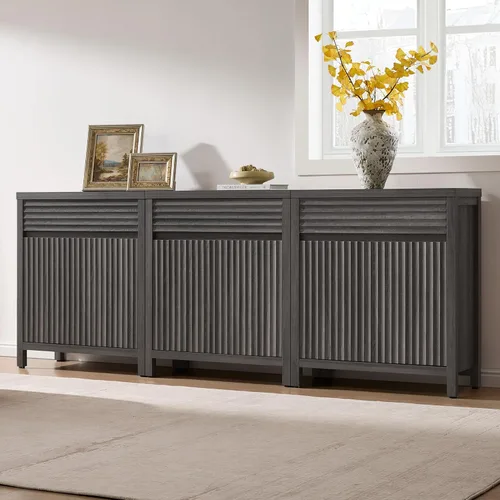 Miniatura 10 de SICOTAS - Aparador de buffet con cajón - Aparador estriado moderno con puertas y estantes ajustables, credenza de estilo casa de campo para barra