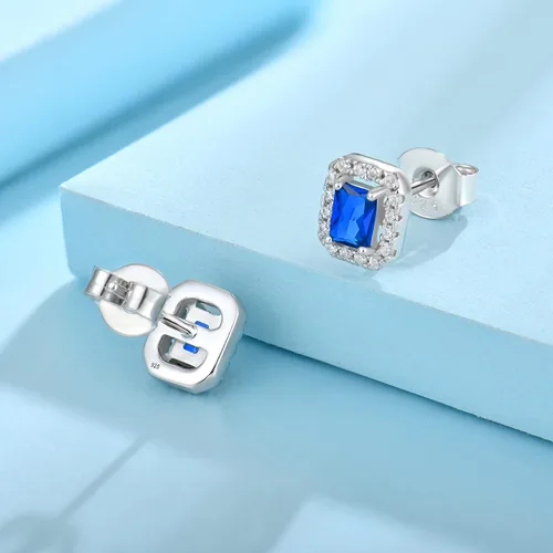 Miniatura 5 de Aretes de plata de ley 925 con halo de piedra natal con circonita cúbica 3A