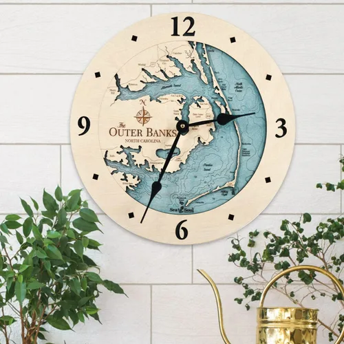 Miniatura 6 de Sea & Soul Outer Banks - Reloj de pared de 12 pulgadas, hecho a mano en los Estados Unidos, reloj topográfico de mapa de agua, reloj de pared