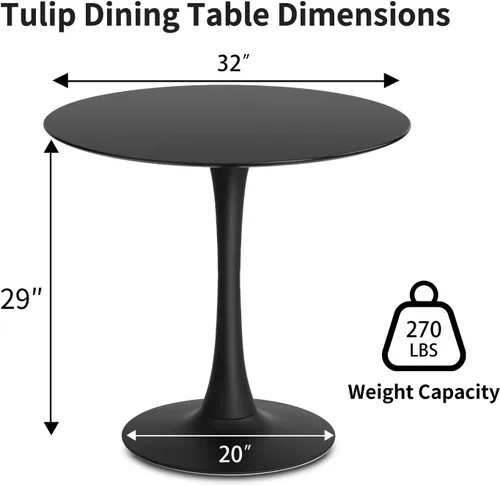 Miniatura 3 de Mesa de comedor redonda negra de 32 pulgadas, mesa de comedor circular moderna de mediados de siglo con base de pedestal para 2 a 4 personas