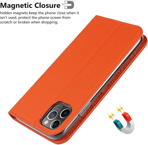 Miniatura 7 de iCoverCase Compatible con iPhone 11 Pro Max, funda magnética de piel auténtica con bloqueo RFID, correa para la muñeca y ranuras para tarjetas