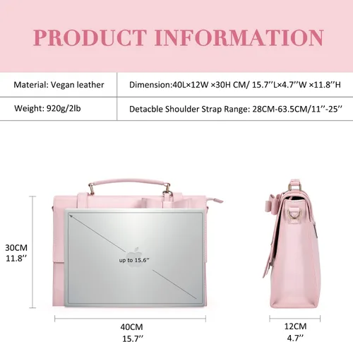 Miniatura 6 de ECOSUSI Bolso de mensajero para portátil para mujer, maletín de 15,6 pulgadas para portátil Rosa