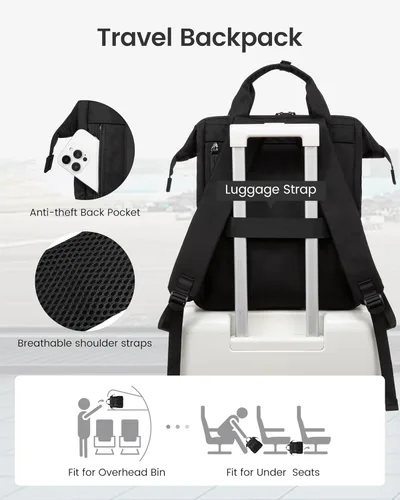 Miniatura 5 de LOVEVOOK - Mochila para laptop de mujer, mochila para profesores y enfermeras, bolsa de trabajo y viaje, mochilas para computadora, Negro-negro