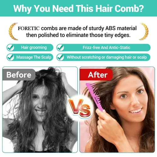 Miniatura 4 de Juego de 3 peines grandes de dientes anchos para mujeres, hombres y niños, desenredante hecho a mano para cabello rizado, largo y corto, corte