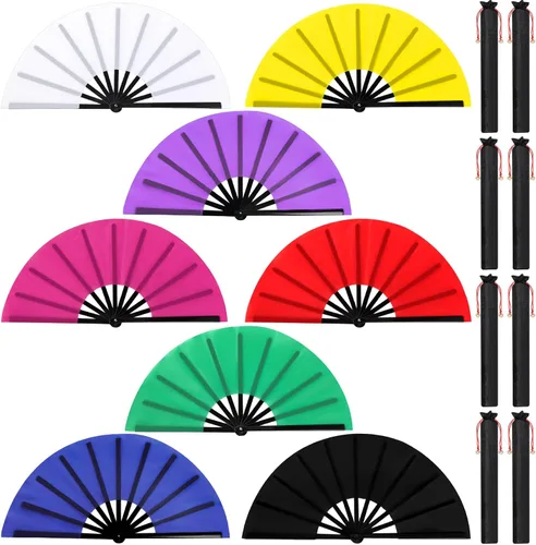 Miniatura 25 de Maitys Paquete de 2 ventiladores de mano plegables grandes de 13 pulgadas, ventiladores chinos de mano grandes para baile de línea, Tai Chi