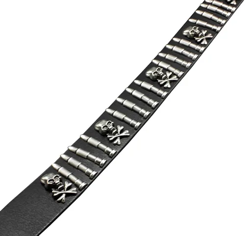 Miniatura 5 de Cool Mens Bullet Skull Stud Punk Rock Biker cinturón de cuero real cintura726146236614
