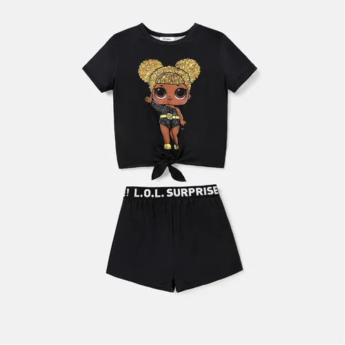 Miniatura 2 de L.O.L. Surprise! Conjunto de ropa para niñas con estampado de muñeca de manga corta con nudo de corbata, camiseta y pantalones cortos, ropa