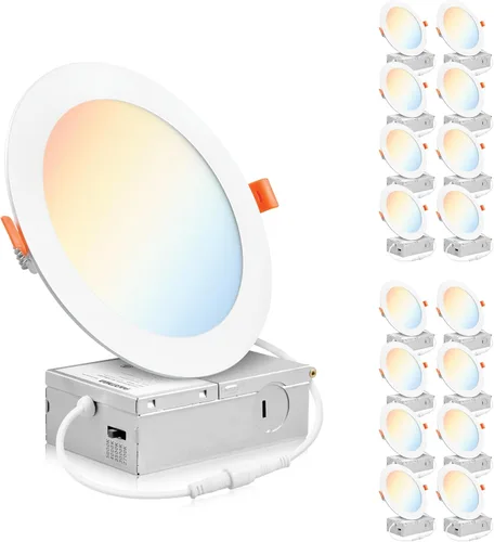Miniatura 12 de PARMIDA - Paquete de 12 luces LED empotrables de 6 pulgadas regulables 5CCT ultrafina con caja de conexiones, 5 colores seleccionables