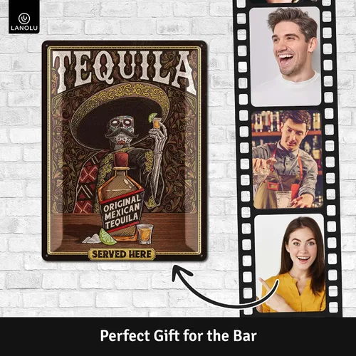 Miniatura 3 de LANOLU TEQUILA - Letrero de hojalata vintage XXL, letrero retro vintage para bar, letrero de metal La Cantina, Letrero de bar, letrero